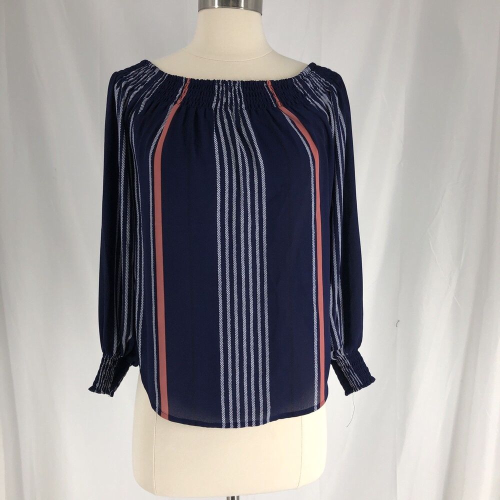 Express Women's Off the Shoulder Blue Pink Striped Blouse Size Small